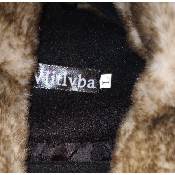 🆕🧥Faux Fur Collar Peacoat - Black, Sz L - Picture 3 of 6
